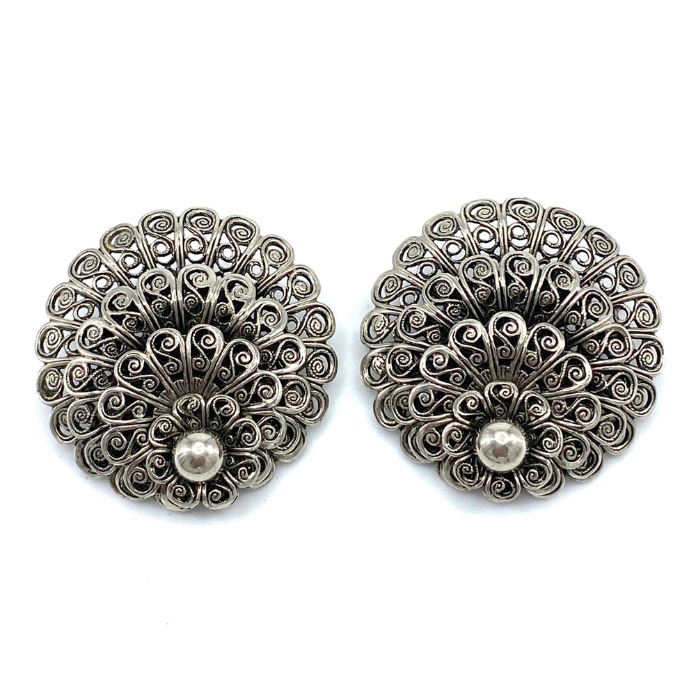 Vintage Large Ornate Filigree Clip on Earrings • Estate Jewelry